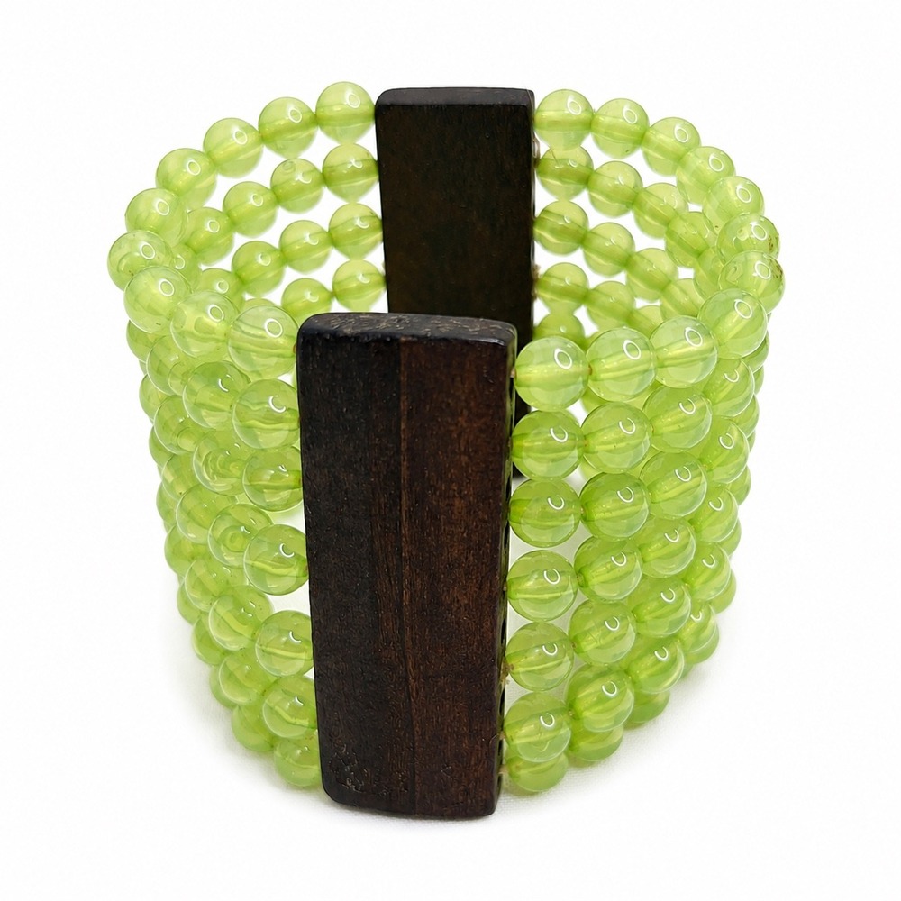 Lime Green Beaded Stretch Bracelet Chunky Wood Statement Y2K Boho Indie